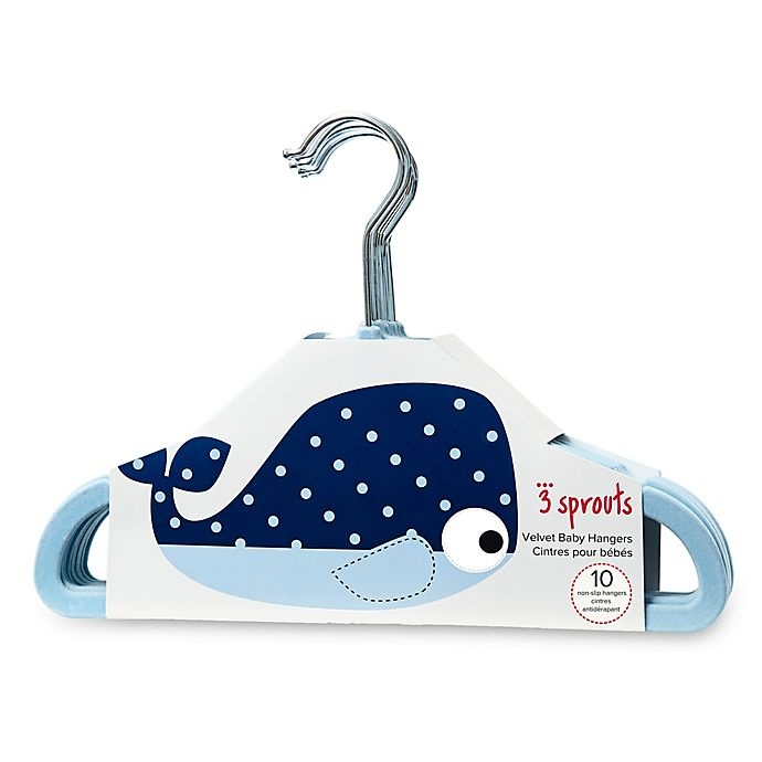 slide 1 of 1, 3 Sprouts Whale Flocked Children's Hangers - Blue, 10 ct