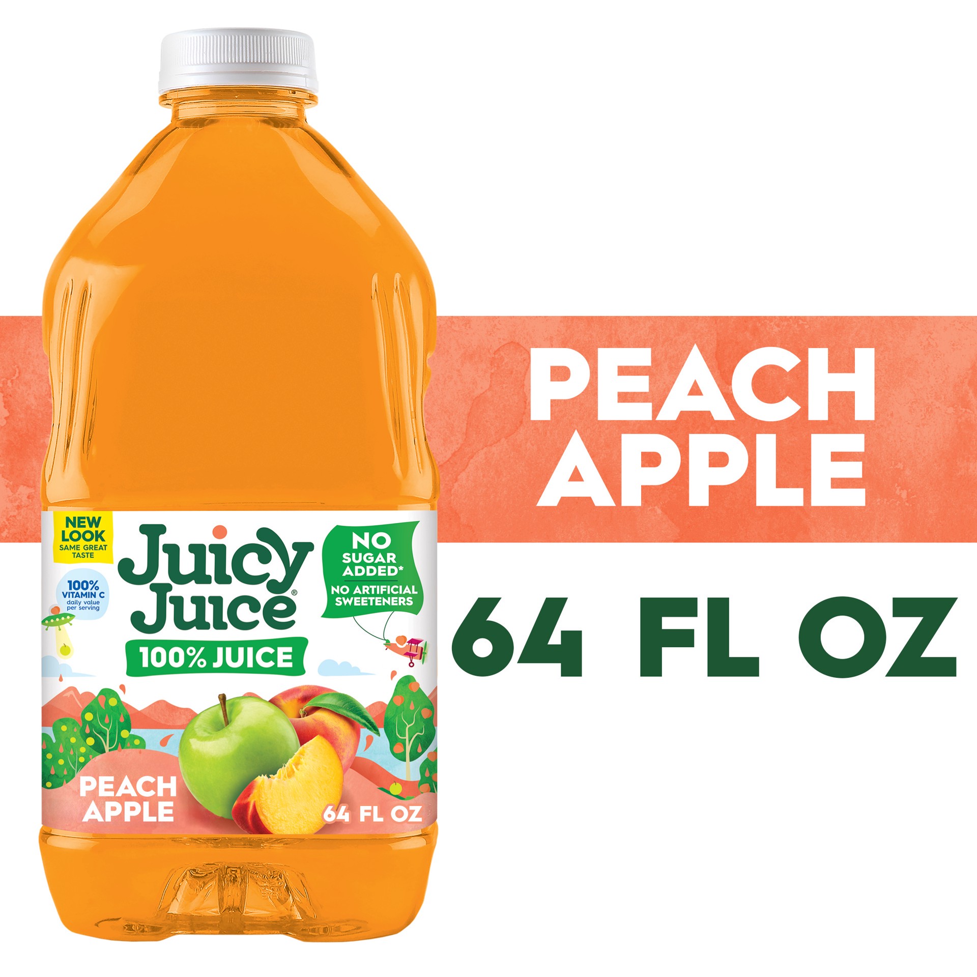 slide 1 of 9, Juicy Juice 100% Juice, Peach Apple, 64 FL OZ Bottle, 64 oz