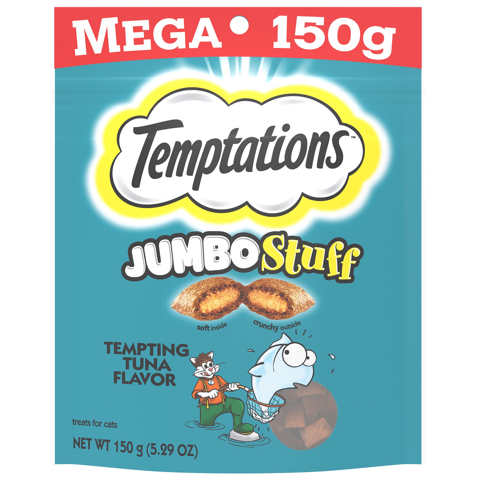 slide 1 of 4, Temptations Jumbo Stuff Crunchy And Soft Cat Treats Tempting Tuna Flavor, 5.3 Oz. Pouch, 5.29 oz