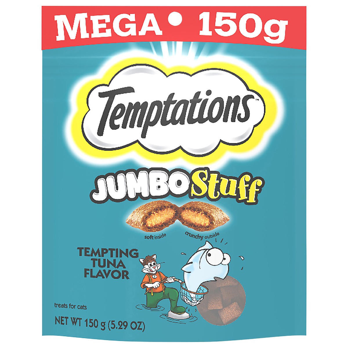 slide 1 of 10, Temptations Jumbo Stuff Crunchy And Soft Cat Treats Tempting Tuna Flavor, 5.29 oz