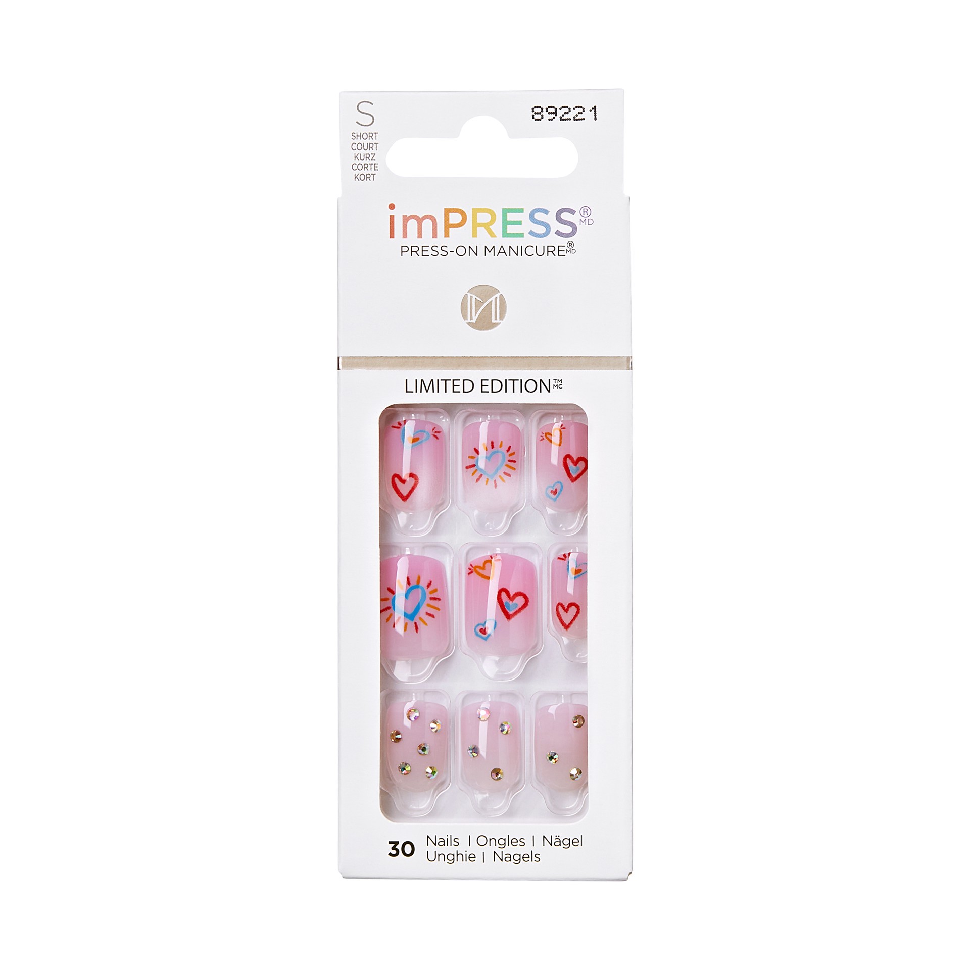 slide 1 of 5, imPRESS Press-On Nails Pride Manicure, No Glue Needed, Pink, Short, Square, 33 Ct., 34 pc