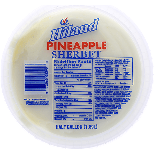 slide 1 of 1, Hiland Dairy Pineapple Sherbet Ice Cream, 1/2 gal