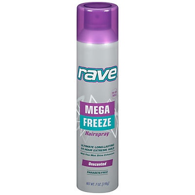 slide 1 of 1, Rave Mega Freeze Hairspray Unscented, 7 oz