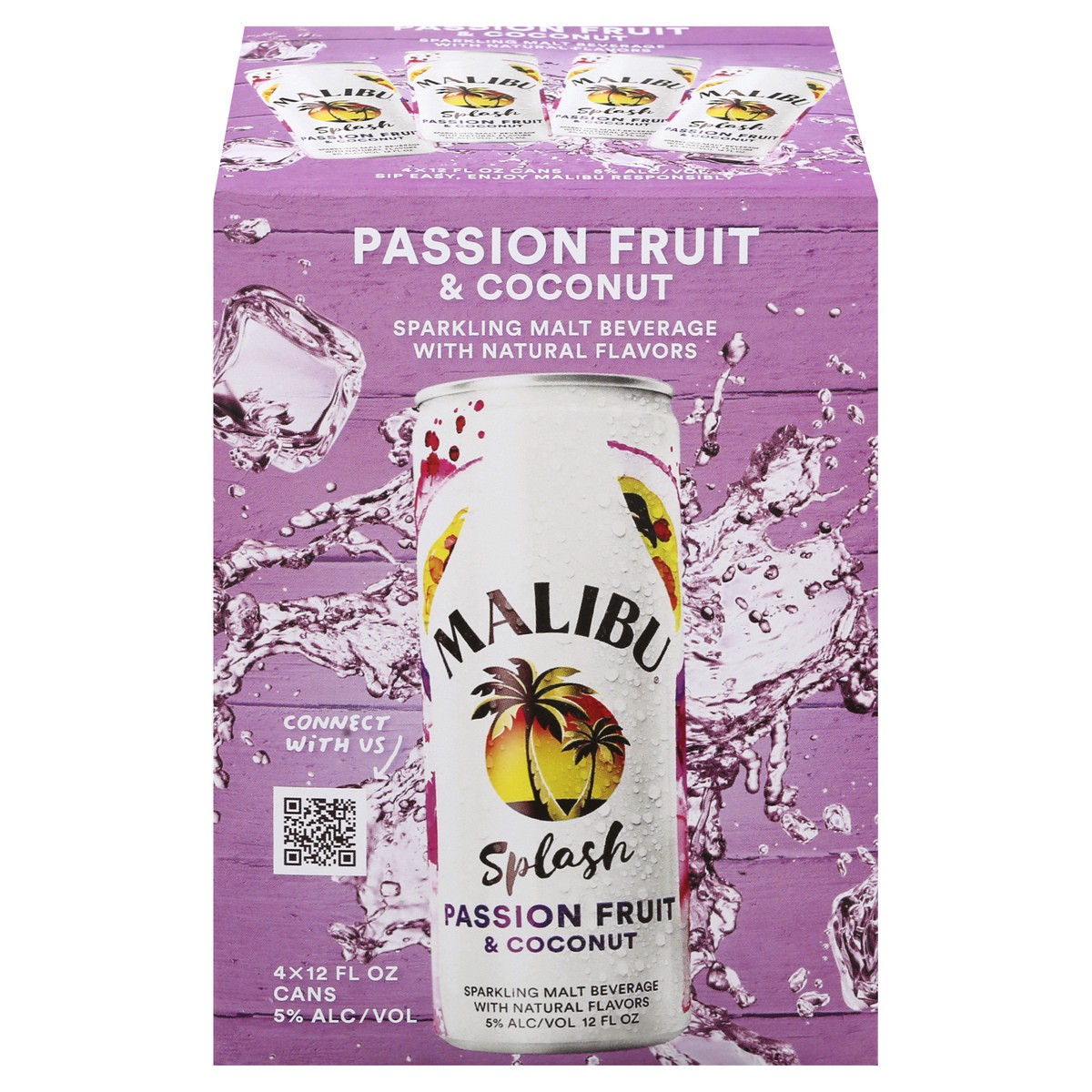 slide 1 of 1, Malibu Malt Beverage Sparkling Passion Fruit & Coconut Splash, 12 oz