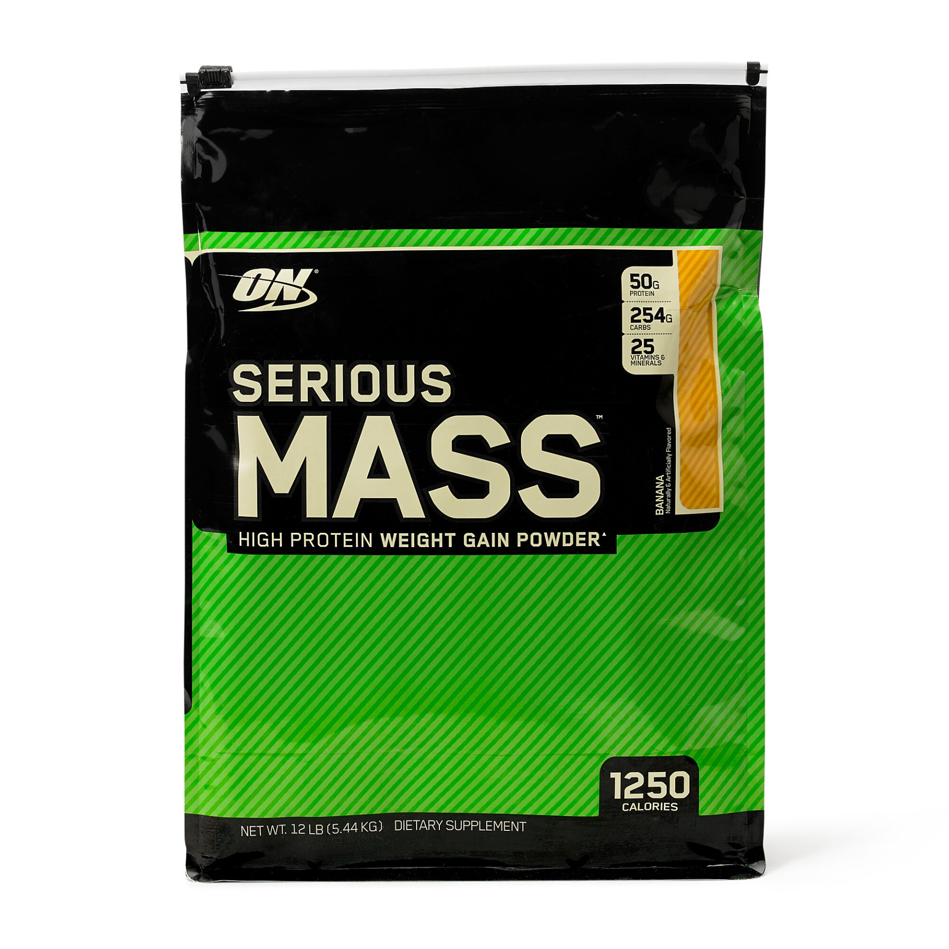 slide 1 of 1, Optimum Nutrition Serious Mass - Banana, 12 lb