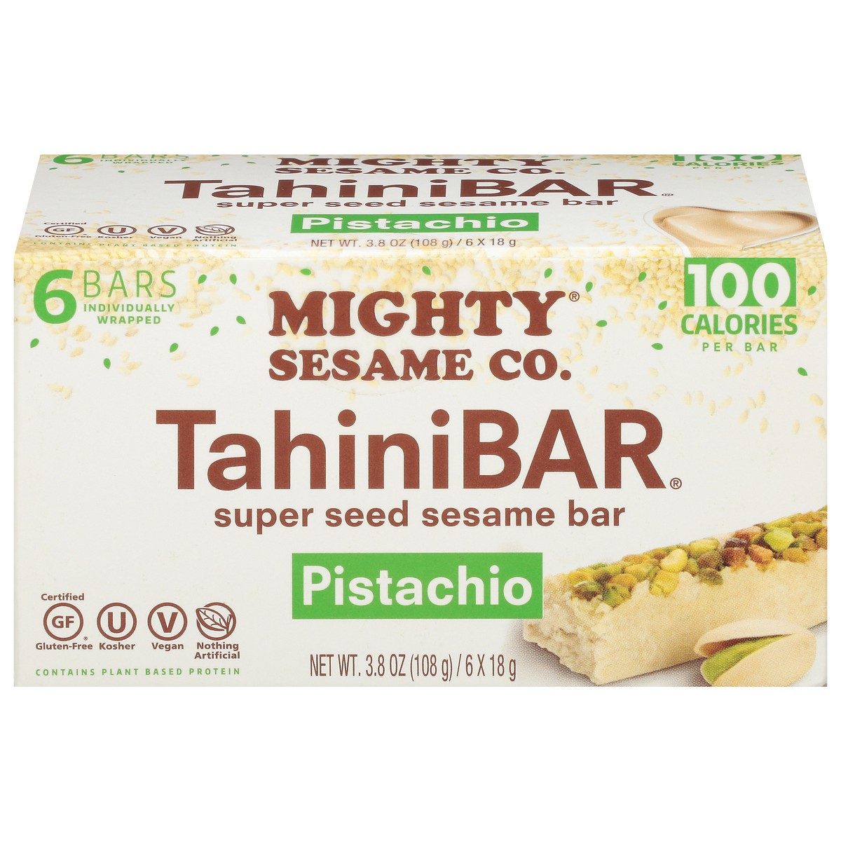 slide 1 of 9, Mighty Sesame Co. Super Seed Pistachio Sesame Bar Pack 6 - 18 g Bars, 6 ct