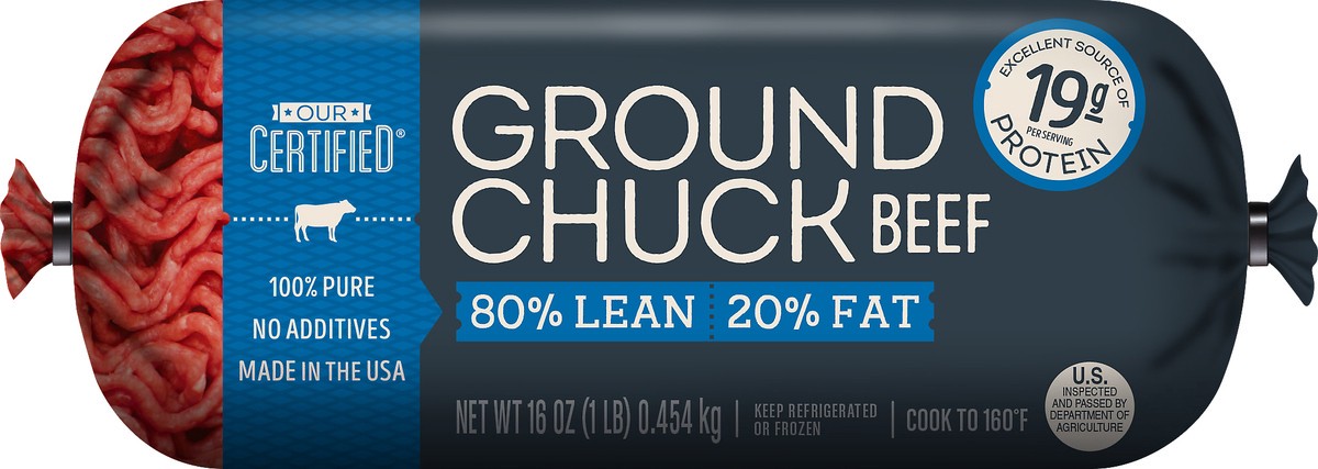 slide 1 of 5, Our Certified 80% Lean/20% Fat Ground Chuck Beef 16 oz, 16 oz