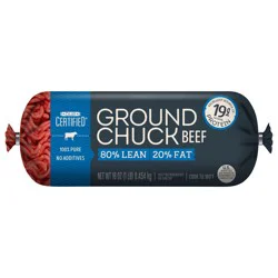 Our Certified 80% Lean / 20% Fat, Ground Chuck Beef Roll, 1 lb.