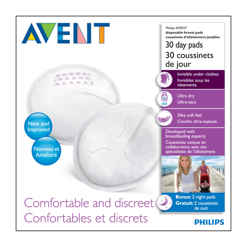 slide 1 of 1, Avent Disposable Breast Pads, 30 ct