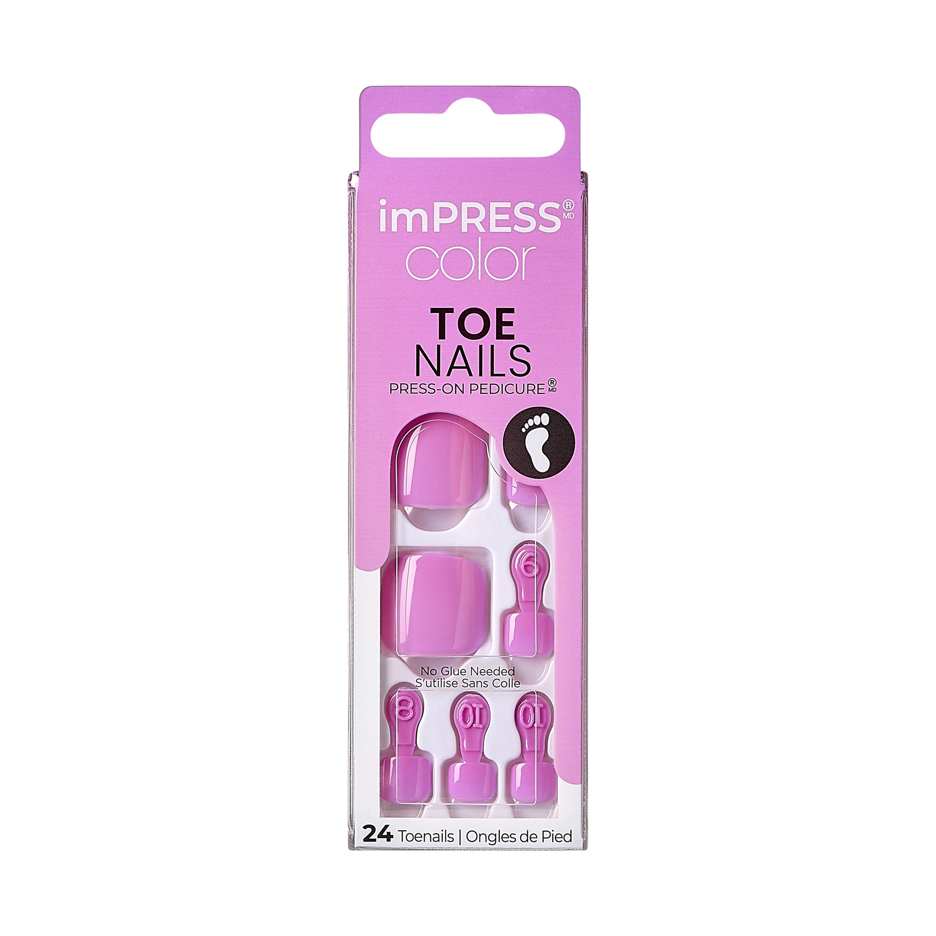 slide 1 of 5, imPRESS KISS imPRESS Color Square Press-On Toenails, Purple, 24 Pieces, 28 pc