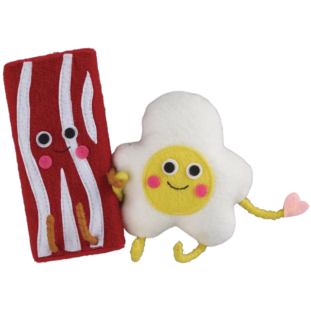 slide 1 of 1, RED AND PINK Felt Plush Pairs Bacn & Eggs, 1 ct