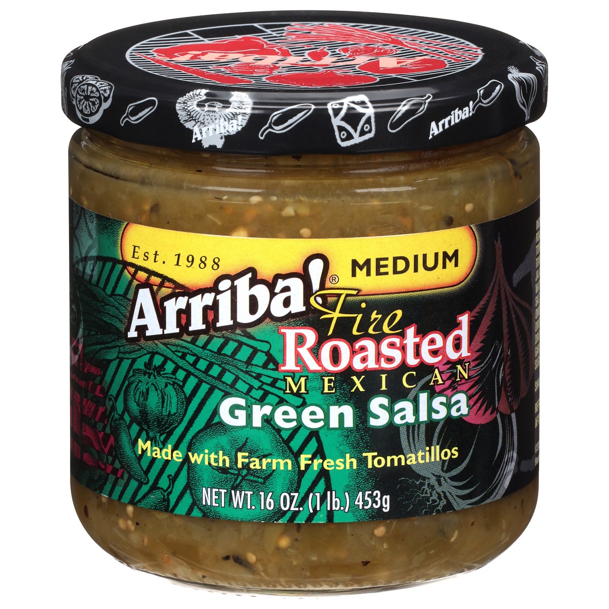 slide 1 of 9, Arriba! Medium Fire Roasted Mexican Green Salsa 16 oz, 16 oz