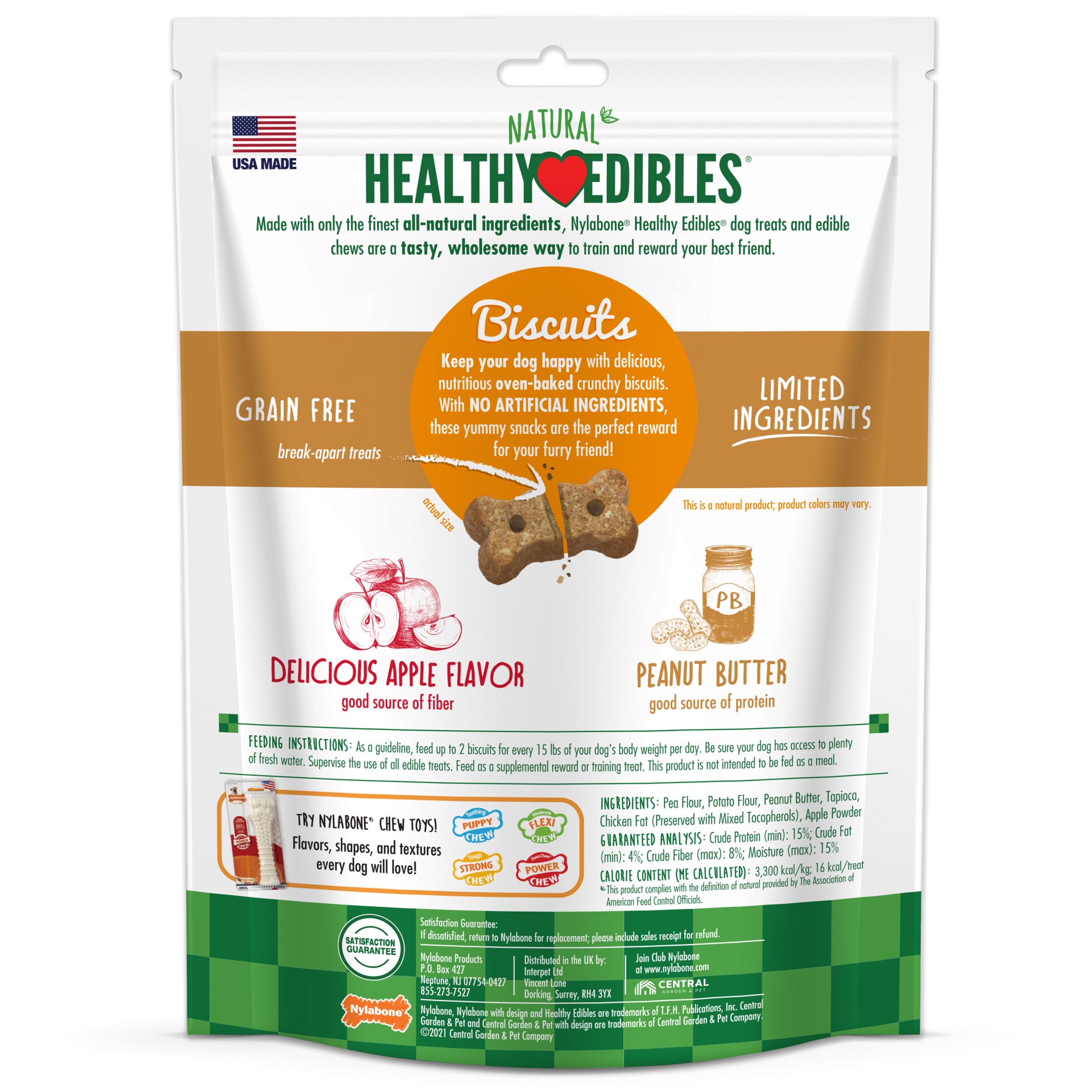 slide 8 of 10, Nylabone Healthy Edibles Biscuits Grain Free Dog Treats Peanut Butter & Apple 12 Ounce, 12 oz