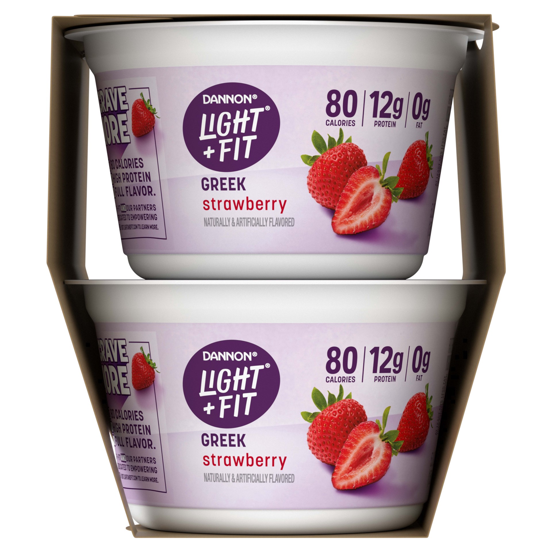 slide 2 of 5, Light + Fit Greek Strawberry Fat Free Yogurt, Creamy and Delicious Gluten Free Yogurt, 4 Ct, 5.3 OZ Yogurt Cups, 5.3 oz