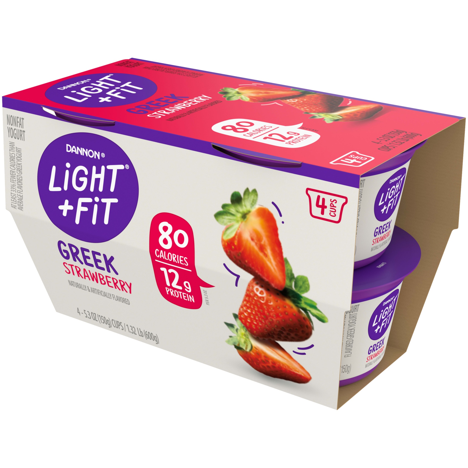 slide 5 of 5, Light + Fit Nonfat Gluten-Free Strawberry Greek Yogurt Cups, 5.3 oz