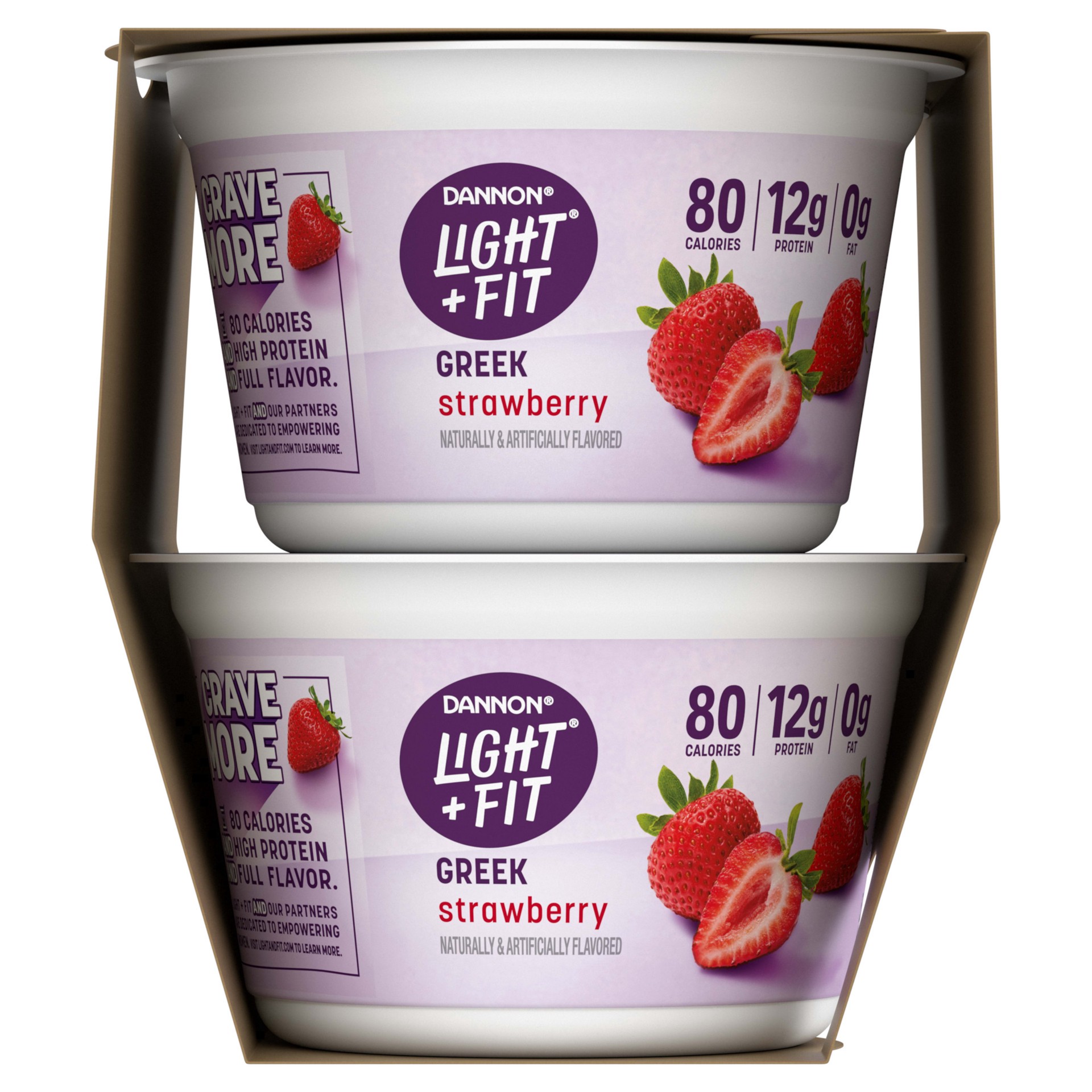 slide 3 of 5, Light + Fit Greek Strawberry Fat Free Yogurt, Creamy and Delicious Gluten Free Yogurt, 4 Ct, 5.3 OZ Yogurt Cups, 5.3 oz