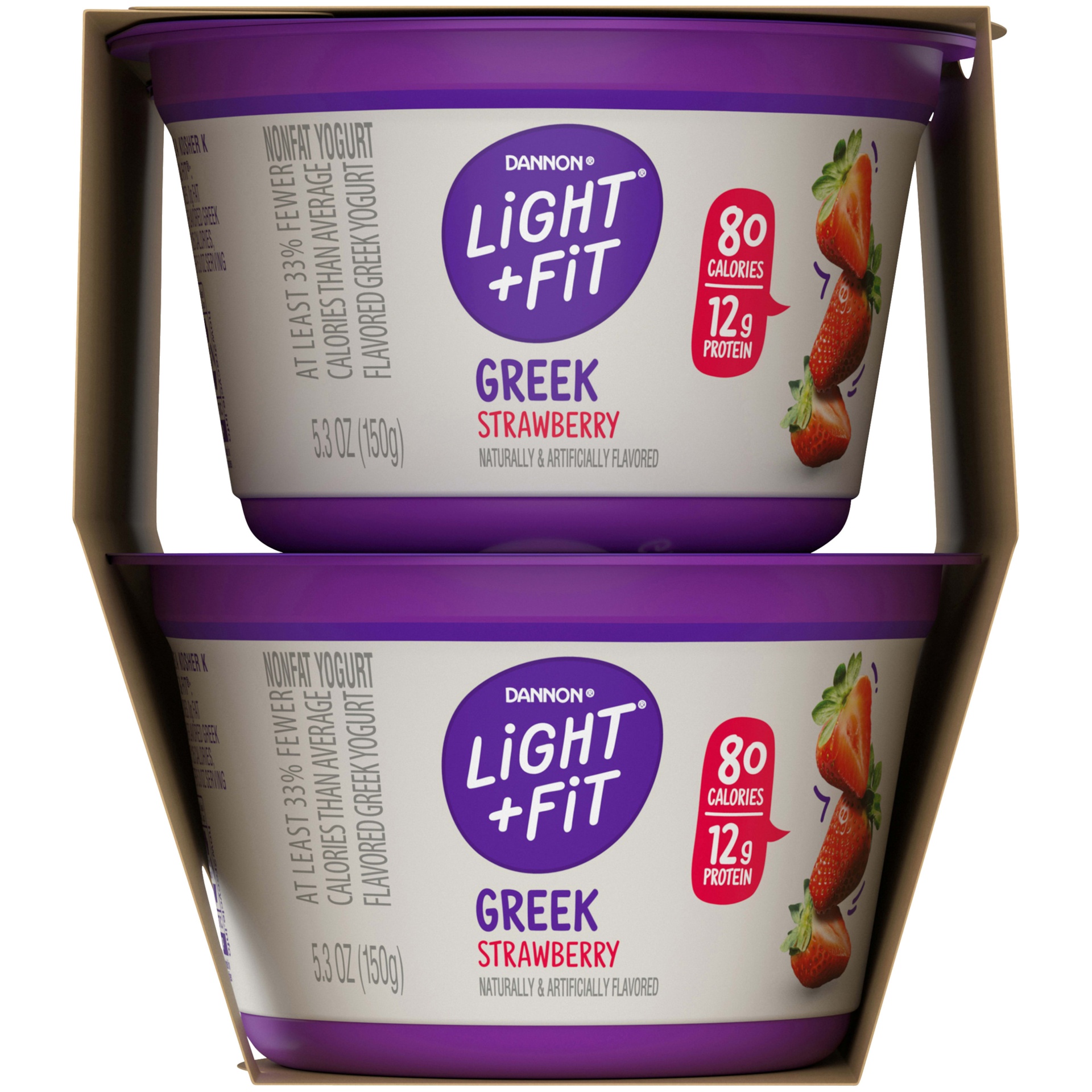slide 3 of 5, Light + Fit Nonfat Gluten-Free Strawberry Greek Yogurt Cups, 5.3 oz
