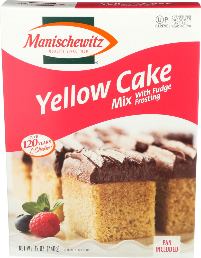 slide 1 of 1, Manischewitz Yellow Cake Mix With Fudge Frosting - Kosher For Passover, 12 oz