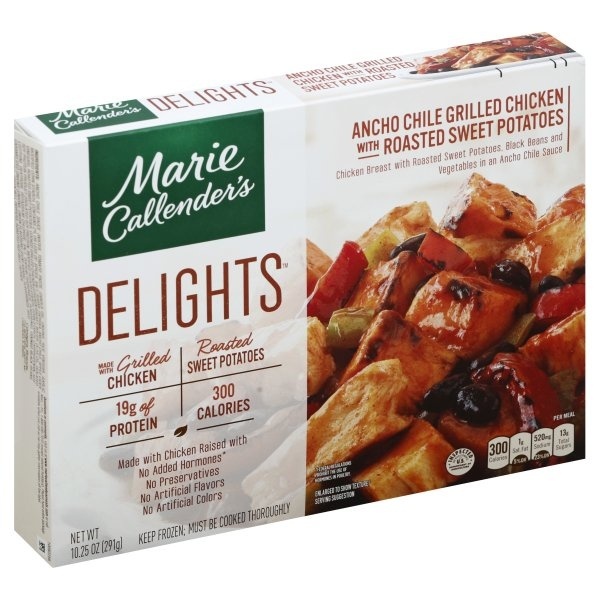 slide 1 of 1, Marie Callender's Delights Ancho Chile Grilled Chicken with Roasted Sweet Potatoes, 10.25 oz