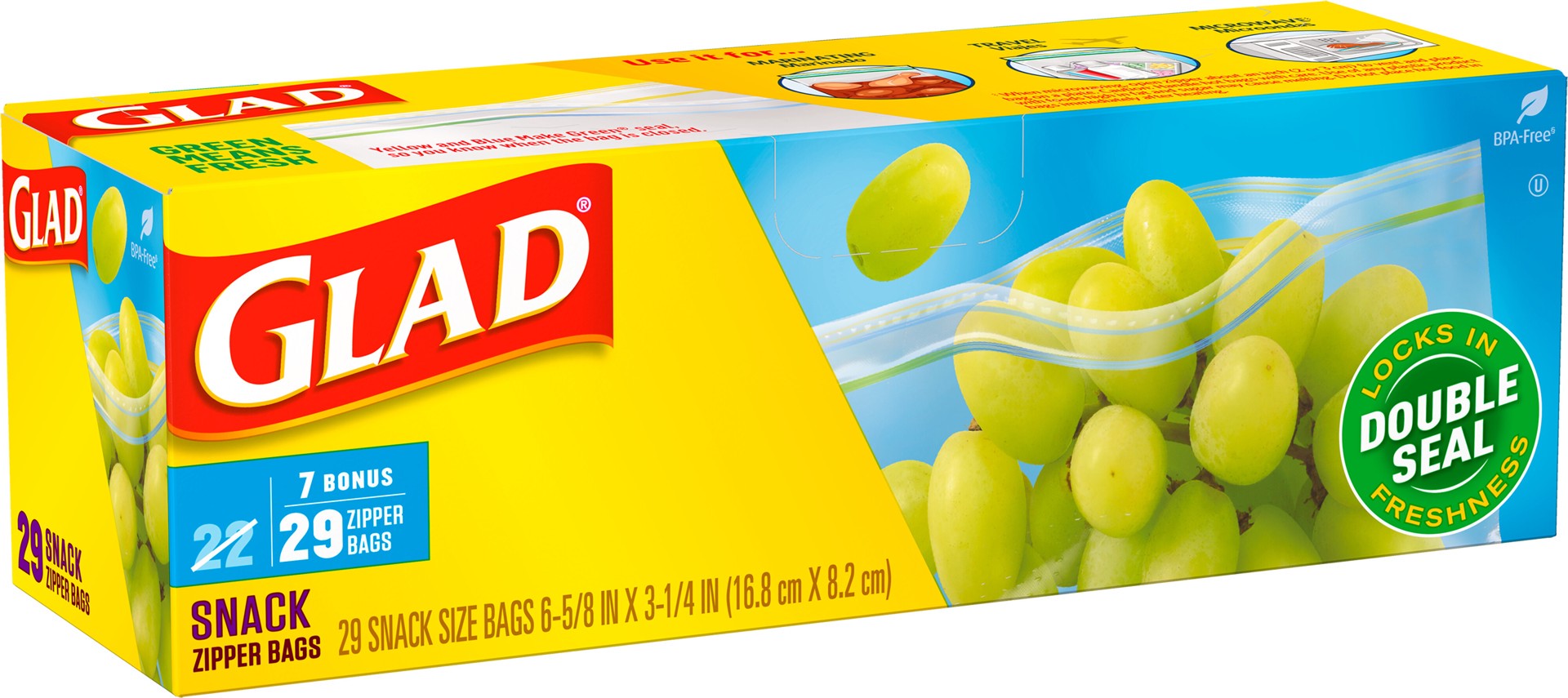 slide 5 of 5, Glad Zipper Food Storage Plastic Bags, Snack, 29 Count, 29 ct