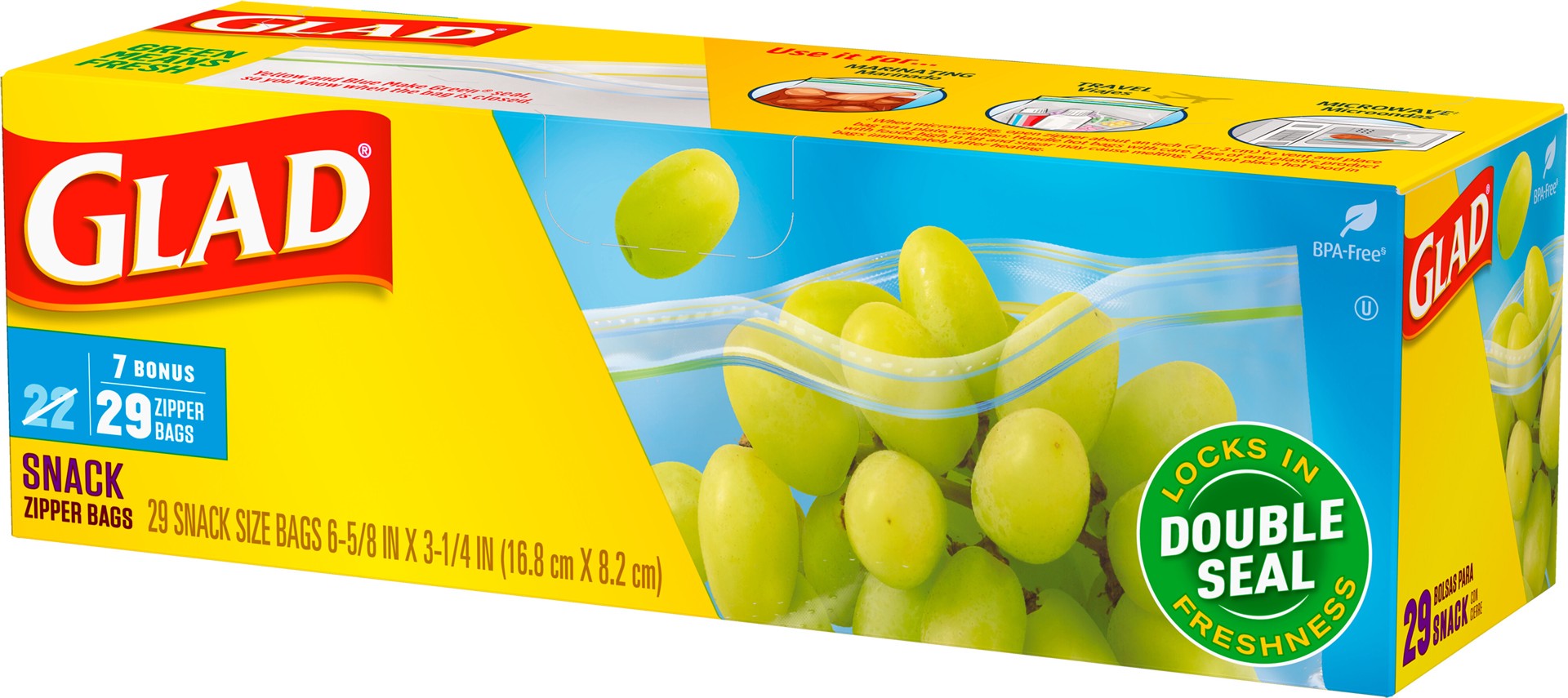 slide 4 of 5, Glad Zipper Food Storage Plastic Bags, Snack, 29 Count, 29 ct