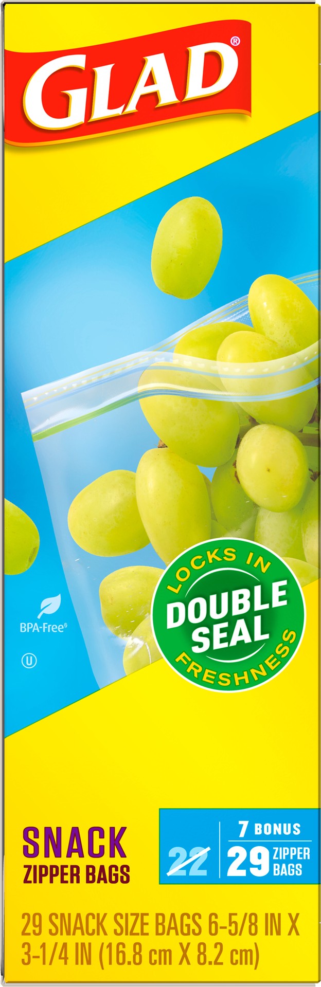 slide 2 of 5, Glad Zipper Food Storage Plastic Bags, Snack, 29 Count, 29 ct