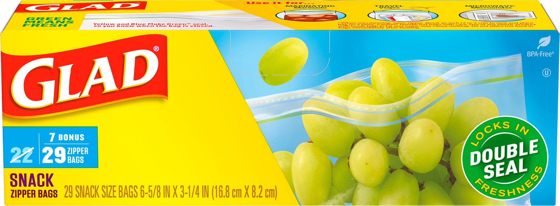 slide 1 of 5, Glad Zipper Food Storage Plastic Bags, Snack, 29 Count, 29 ct
