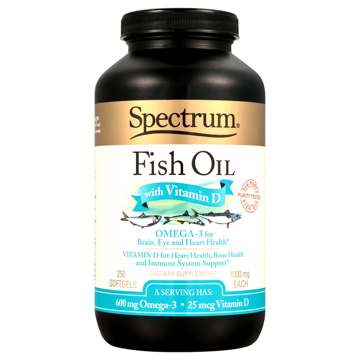 slide 1 of 8, Spectrum Fish Oil with Vitamin D Dietary Supplement Softgels 250 ct Bottle, 250 ct