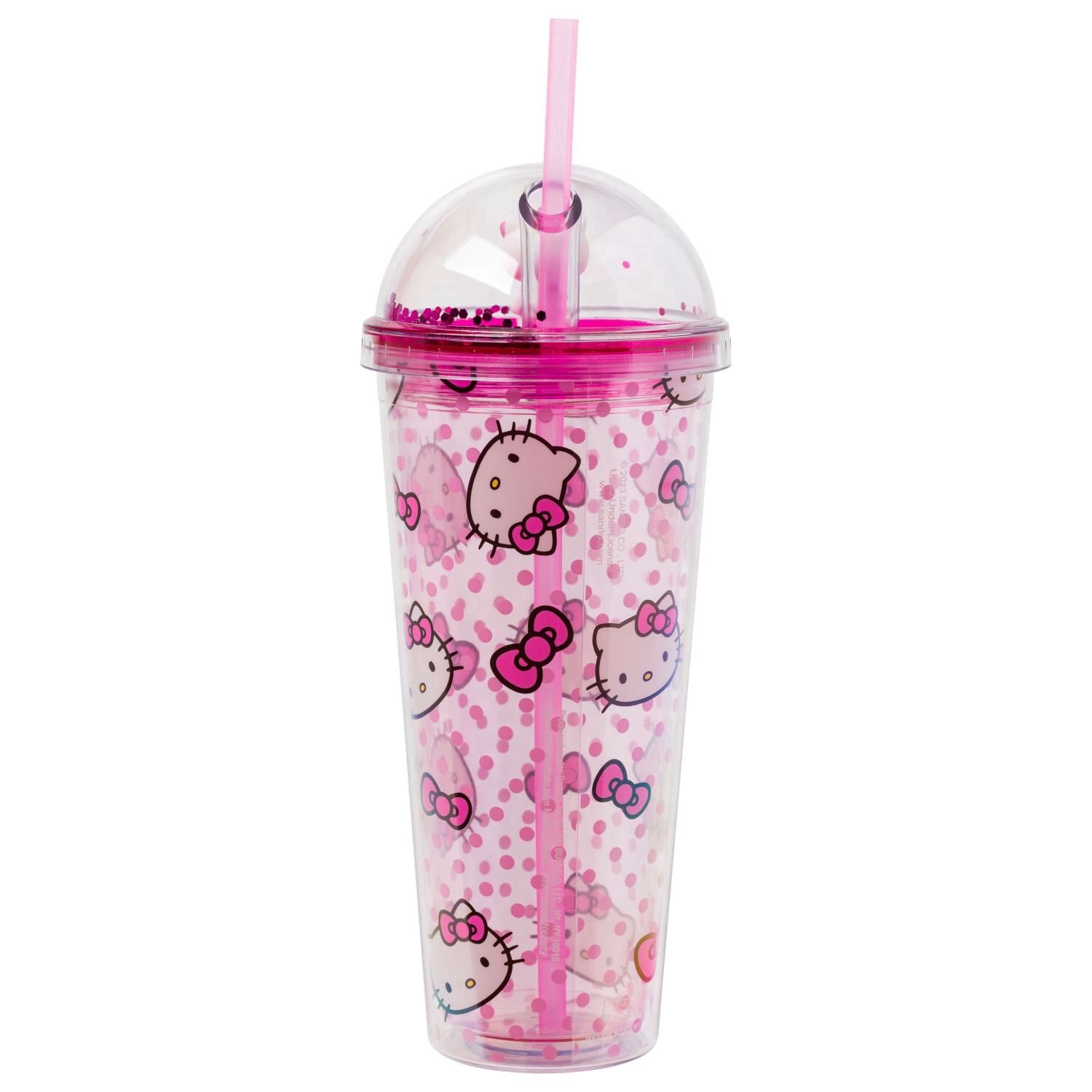 slide 2 of 3, Hello Kitty Tossed Face Bows & Dots Dome Top Travel Tumbler, 24 Oz, 1 ct