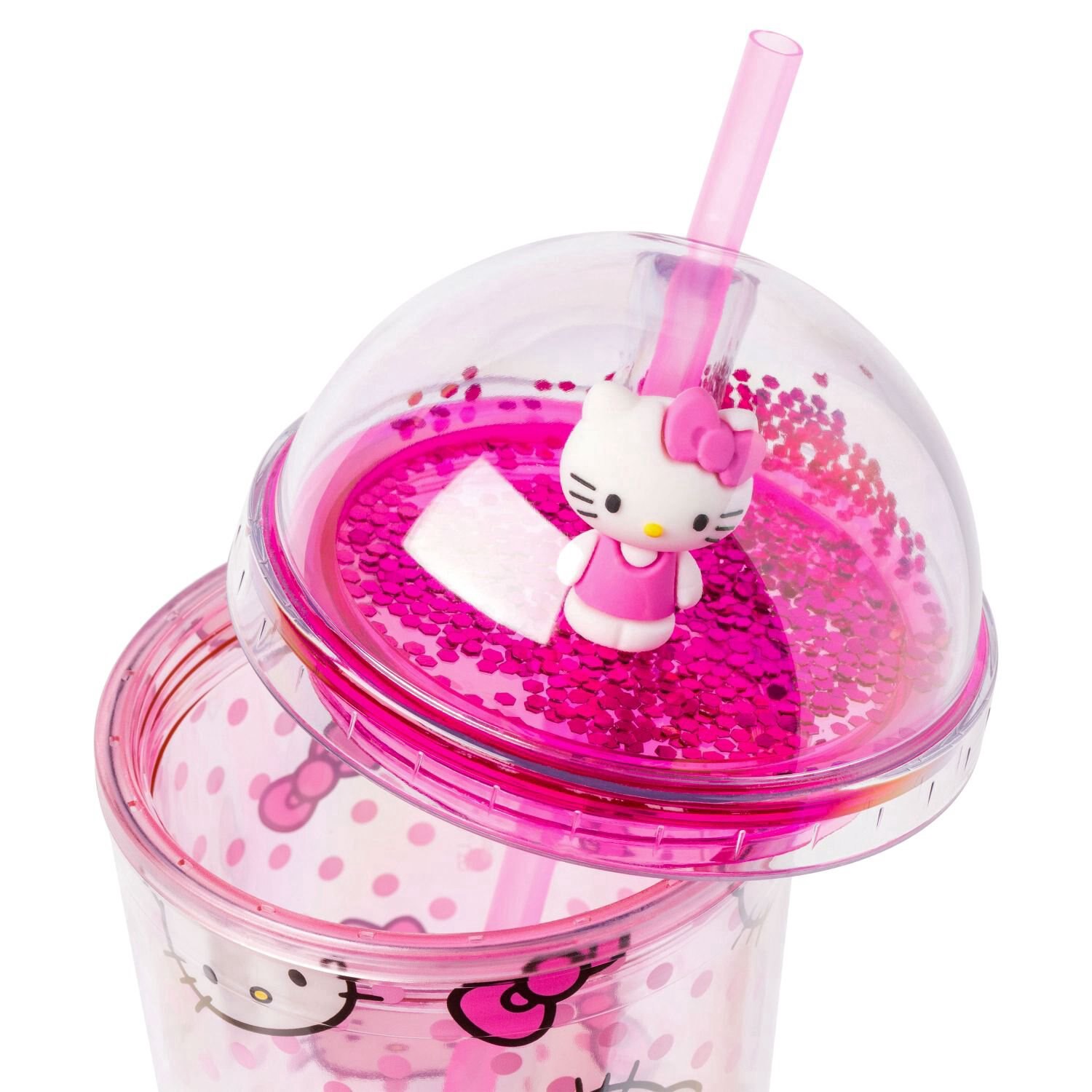 slide 3 of 3, Hello Kitty Tossed Face Bows & Dots Dome Top Travel Tumbler, 24 Oz, 1 ct