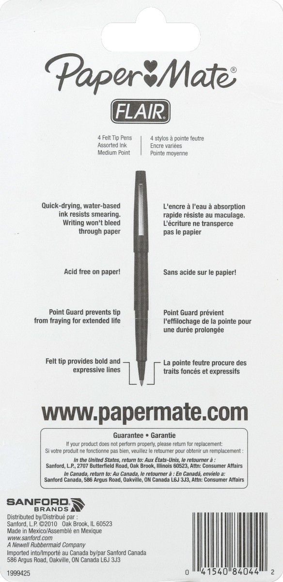 slide 3 of 8, Paper Mate Flair Felt Tip Pens, Medium Point, Business Colors, 4 ct