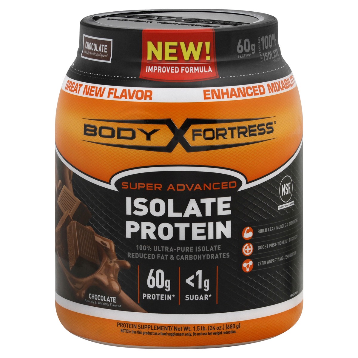 slide 1 of 5, Body Fortress Super Advanced 100% Protein Isolate, Chocolate, 1.5 lb