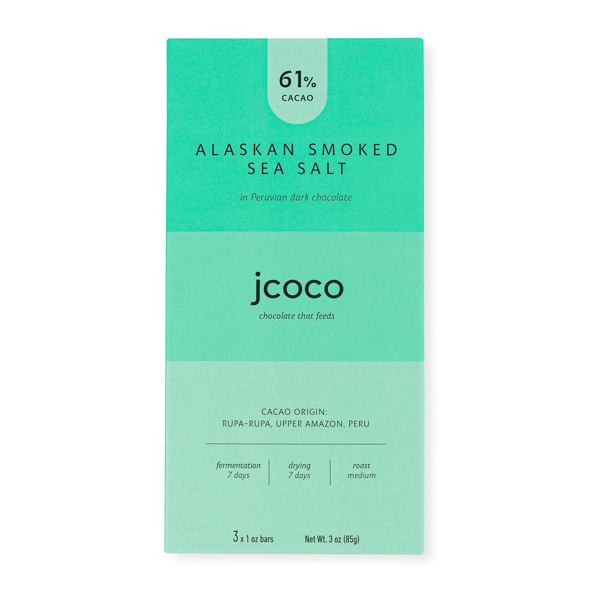 slide 1 of 1, JCoco Alaskan Smoked Sea Salt Dark Chocolate Bar, 3 oz