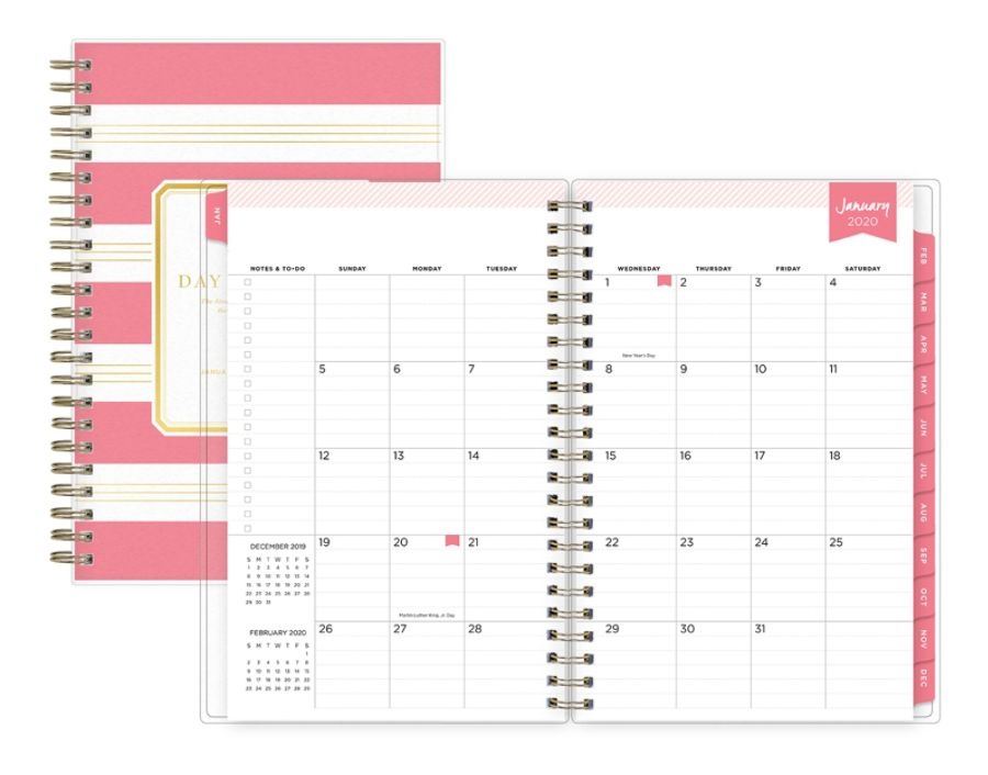 slide 2 of 4, Blue Sky Day Designer Refined Stripe Daily/Monthly Wirebound Planner, 5'' X 8'', Pink, January To December 2020, 1 ct