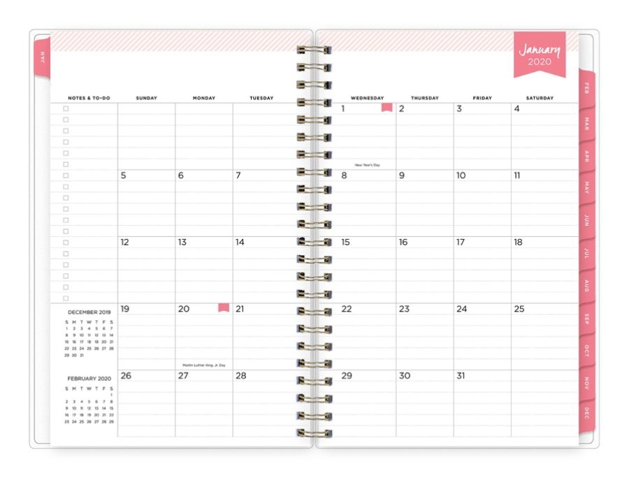 slide 3 of 4, Blue Sky Day Designer Refined Stripe Daily/Monthly Wirebound Planner, 5'' X 8'', Pink, January To December 2020, 1 ct