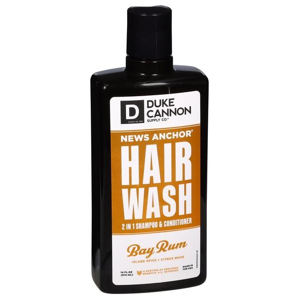 slide 1 of 1, Duke Cannon News Anchor 2 in 1 Bay Rum Hair Wash 14 fl oz, 14 fl oz