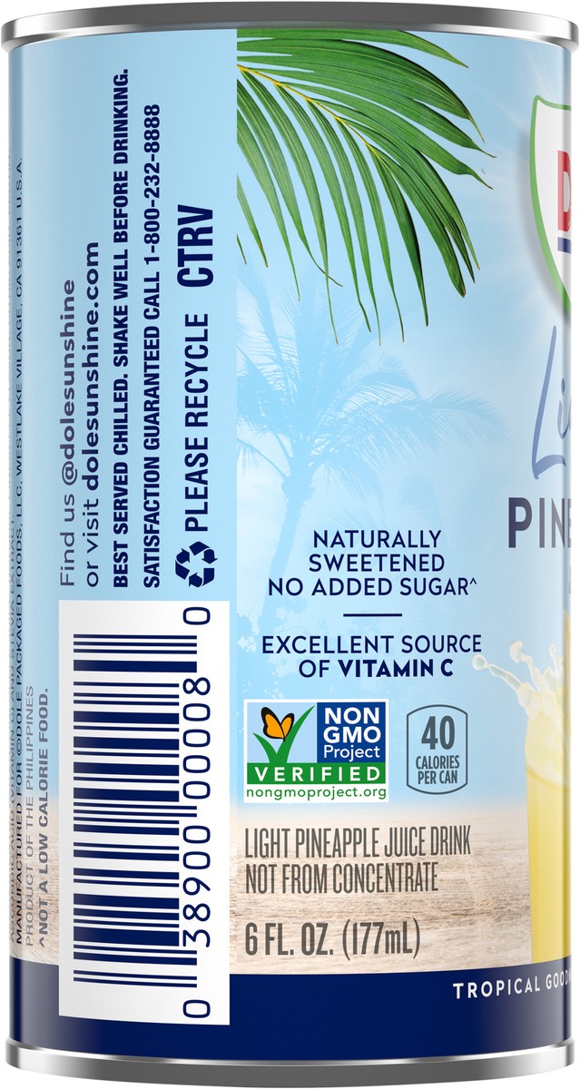 slide 6 of 14, DOLE Juice Light Pineapple Juice Drink Not From Concentrate 6oz Can Label SKU 00008 (7165616), 6 fl oz