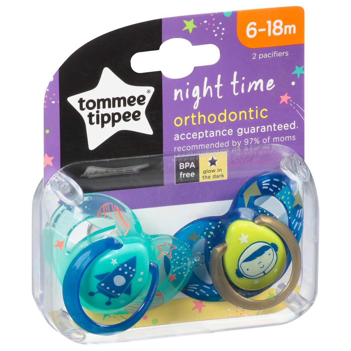 slide 6 of 9, Tommee Tippee Tom Tippee Night Time Pacifier 618M Night, 2 ct