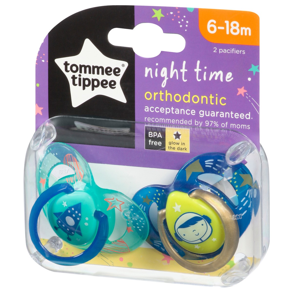 slide 7 of 9, Tommee Tippee Tom Tippee Night Time Pacifier 618M Night, 2 ct