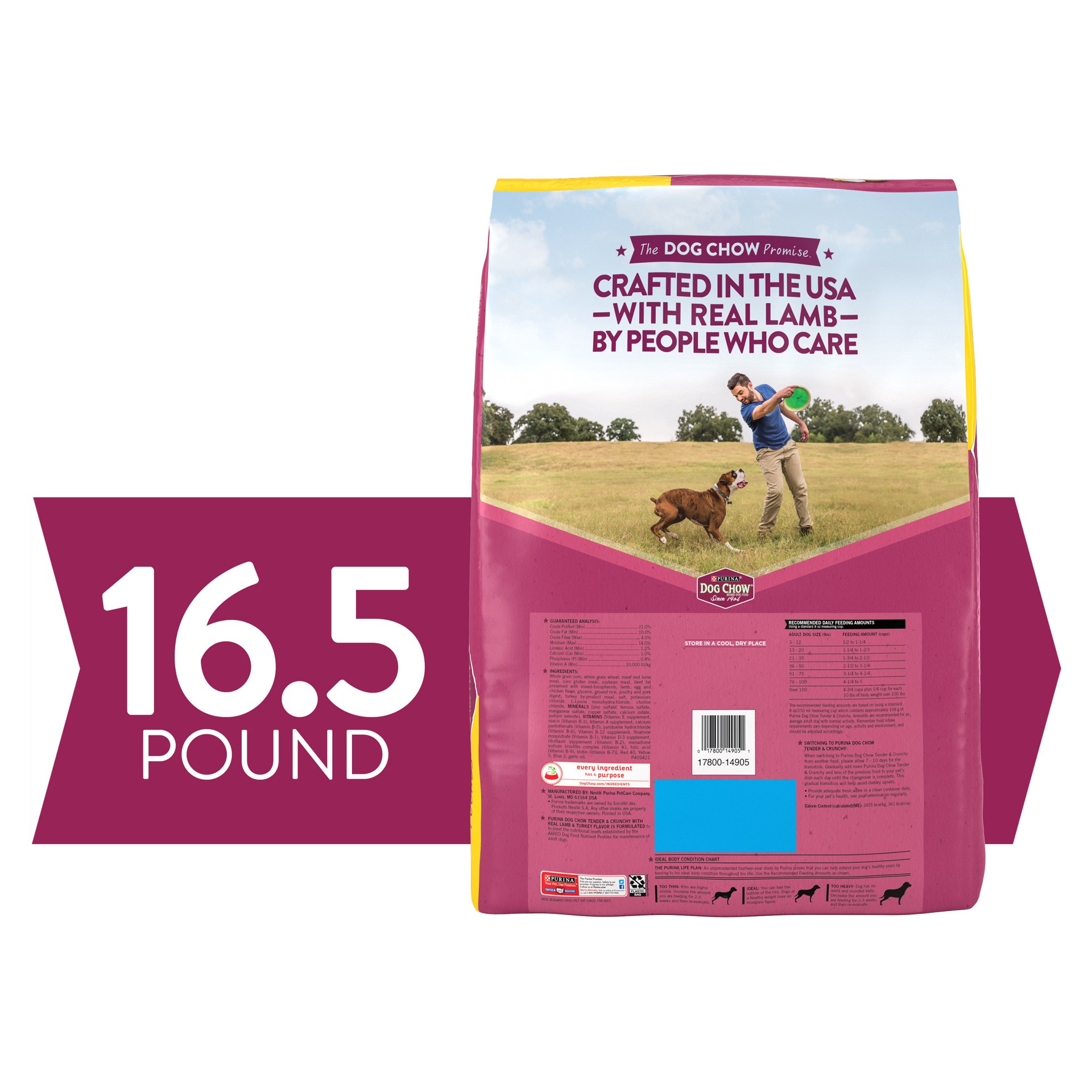 slide 2 of 8, Dog Chow Purina Dog Chow High Protein Dry Dog Food, Tender & Crunchy With Real Lamb & Turkey Flavor, 16.5 lb