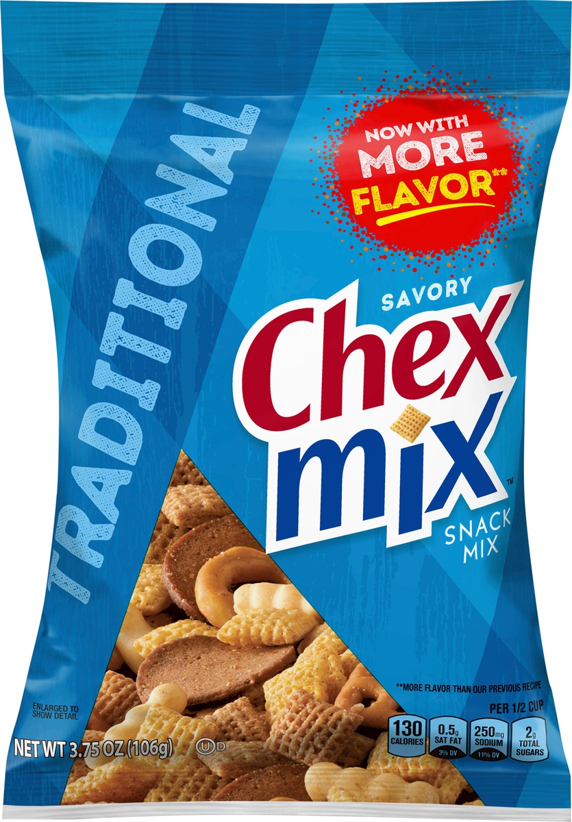 slide 9 of 11, Chex Mix Savory Snack Mix, Traditional,Bag, 3.75 oz