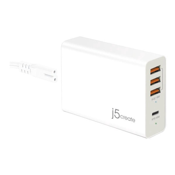 slide 1 of 3, J5Create Ac 100 63-Watt 4-Port Power Adapter, White, Jup4263, 1 ct
