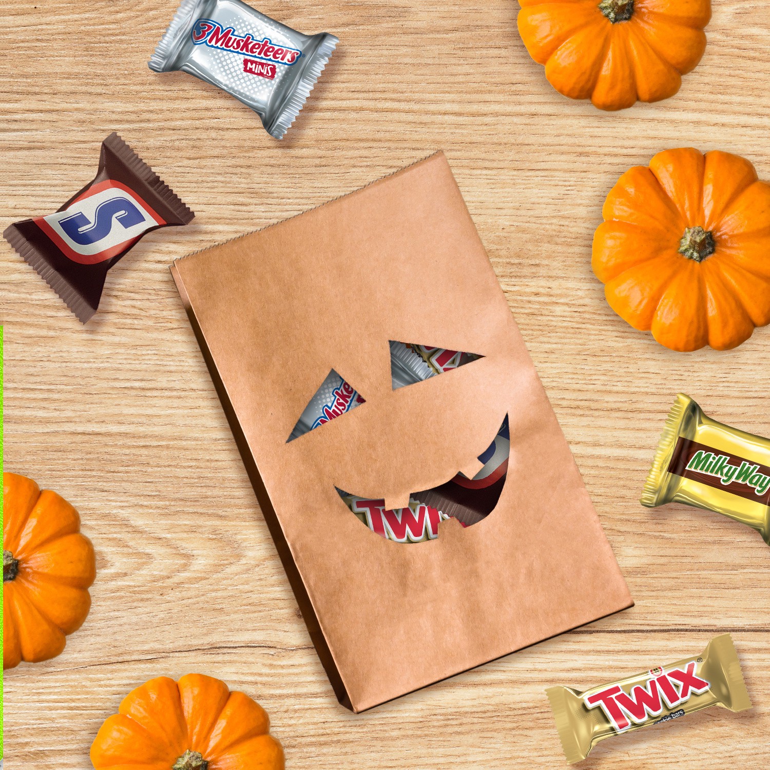 slide 8 of 8, Wrigley SNICKERS, TWIX, MILKY WAY & 3 MUSKETEERS Minis Halloween Candy Variety Pack, 295 Ct Bulk Bag, 82.36 oz
