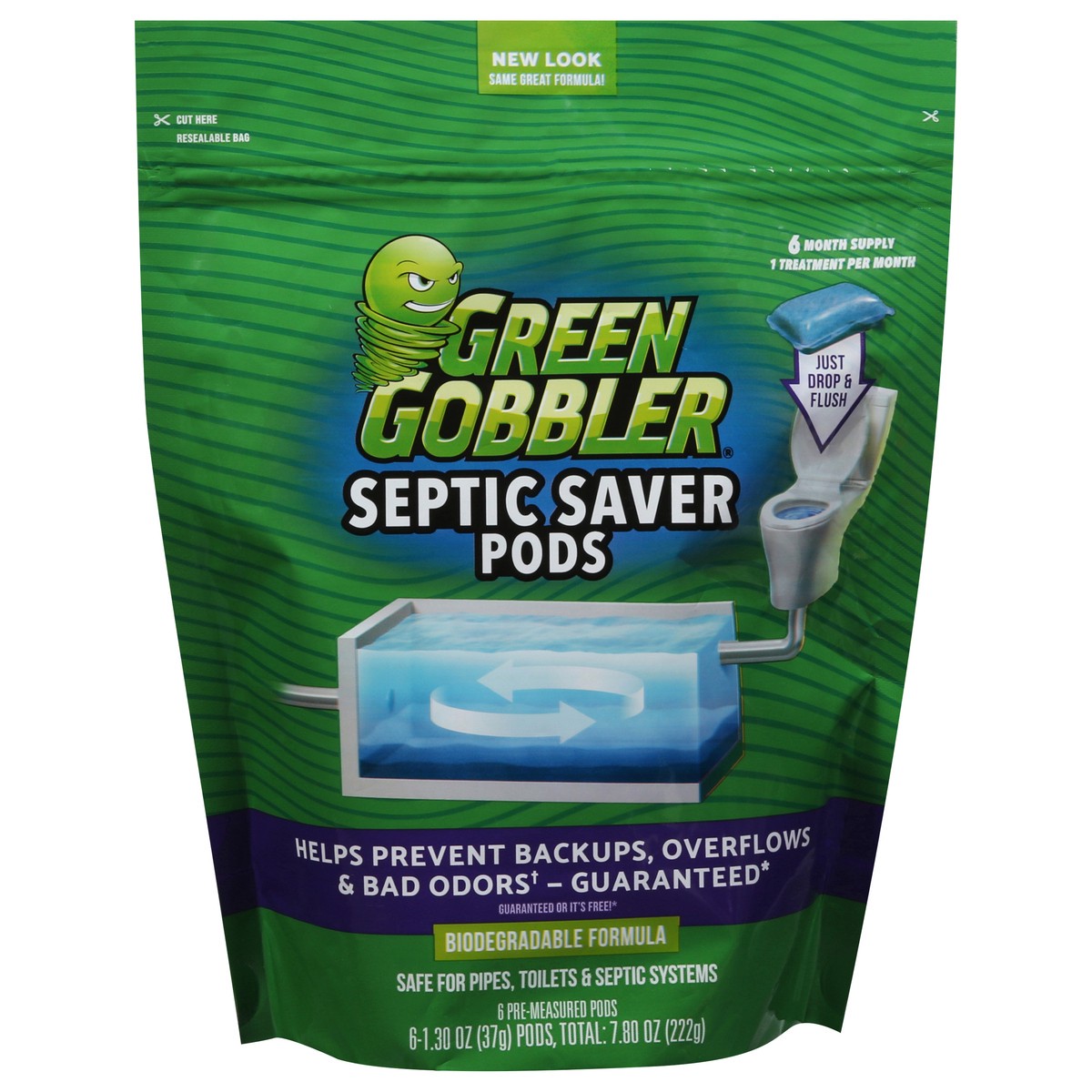 slide 1 of 9, Green Gobbler Septic Saver Pods 6 - 1.30 oz Pods, 6 ct