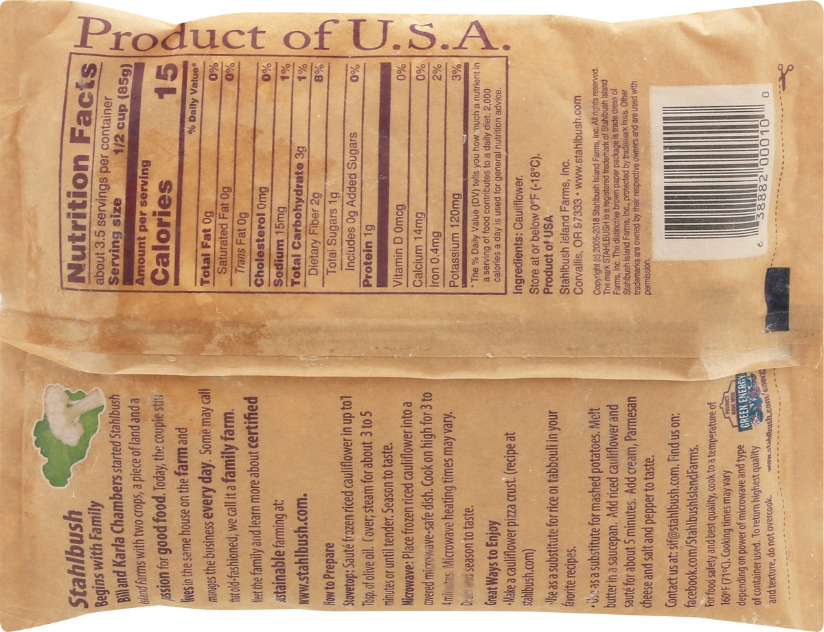 slide 10 of 12, Stahlbush Island Farms Riced Frozen Cauliflower 10 oz, 10 oz