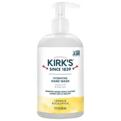 Kirk's Hydrating Hand Wash - Made with Coconut Oil and Aloe Vera, With Odor Neutralizing Technology To Help Eliminate Odors, Non-GMO, Vegan, Lemon & Eucalyptus, 12 fl oz