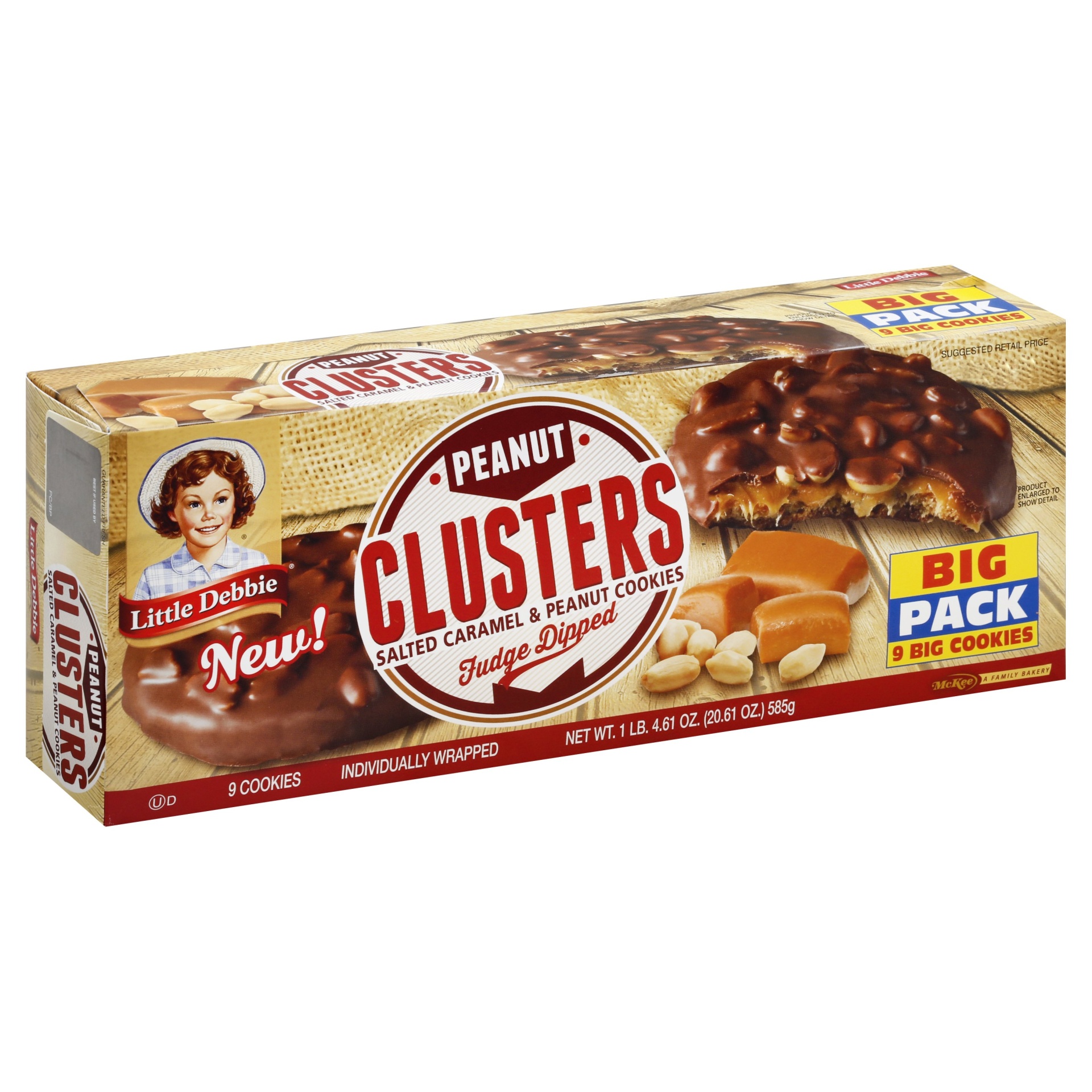 slide 1 of 3, Little Debbie Peanut Clusters Salted Caramel & Peanut Cookies, 20.61 Ounce, 20.61 oz