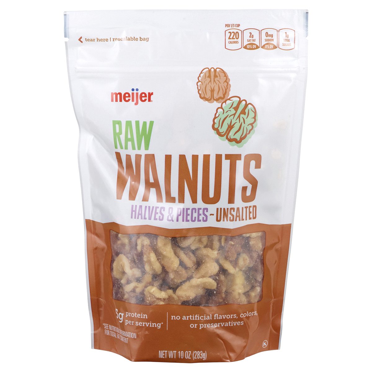 slide 1 of 5, Meijer Unsalted Raw Walnut Hales & Pieces, 10 oz