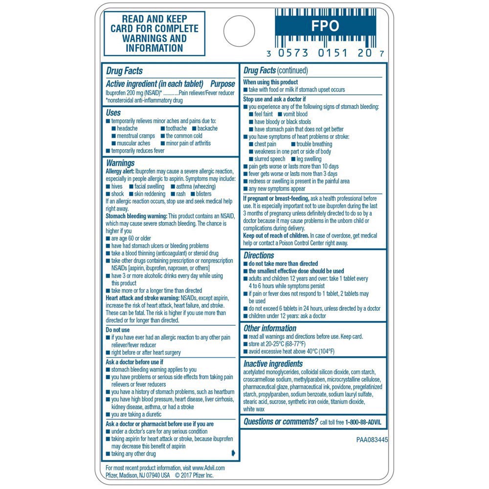 slide 55 of 80, Advil Pain Reliever and Fever Reducer, Ibuprofen 200mg for Pain Relief - 2x10 Coated Tablets, 2 ct