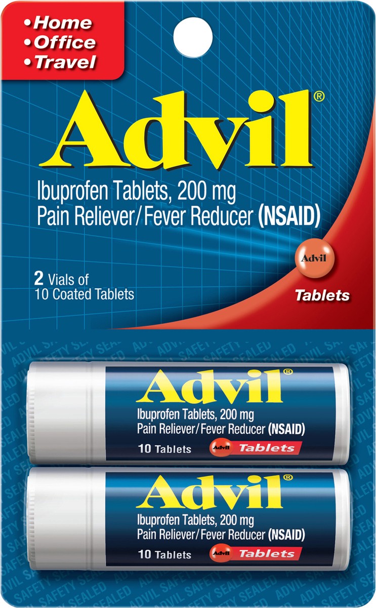 slide 1 of 80, Advil Pain Reliever and Fever Reducer, Ibuprofen 200mg for Pain Relief - 2x10 Coated Tablets, 2 ct